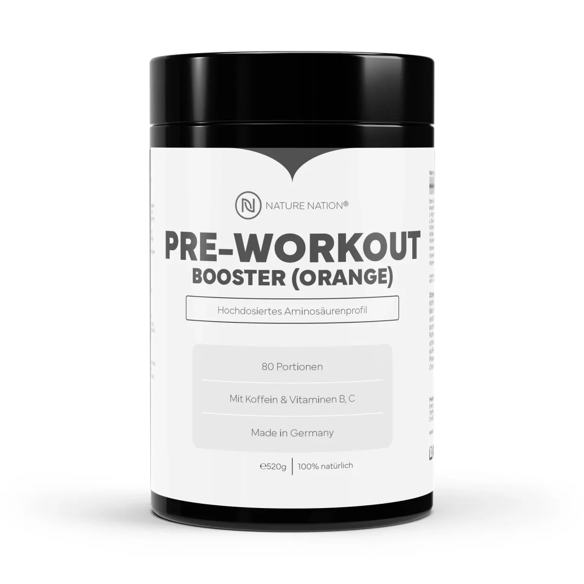 Pre-Workout Booster (Orange) - Hohe Bioerfügbarkeit & starkes Aminosäurenprofil mit Koffein + Vitamin B-Komplex & C (für Fokus, Energie & Pump)