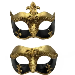 Venezianische Paarmaske Barock Gold & Schwarz