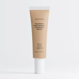 Foundation mit Peptiden, 20 Medium Neutral - Leichte Foundation mit Aloe Vera, Hyaluron & Mineralpigmenten, für ebenmäßigen Teint, verfeinerte Poren & semi-mattes Finish