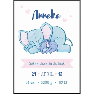 Geburtsposter Elefantenfamilie