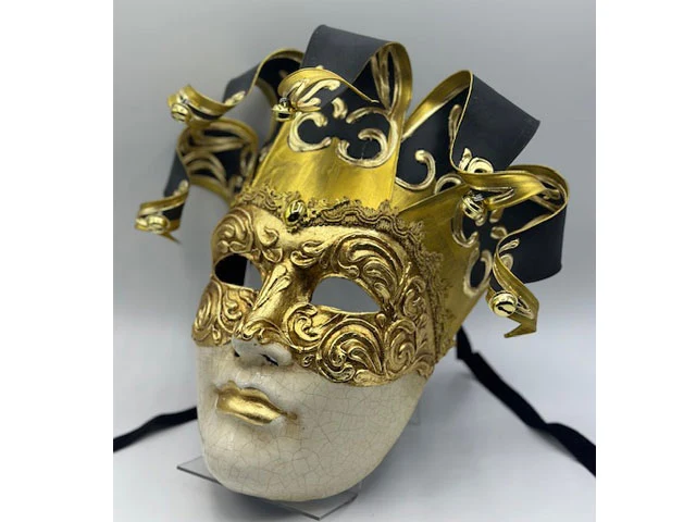 Venezianische Herrenmaske in Schwarz und Gold – Bild 4