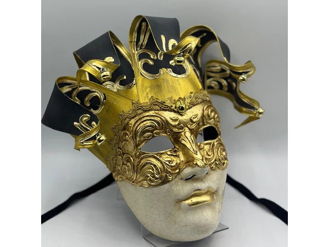 Venezianische Herrenmaske in Schwarz und Gold – Bild 3