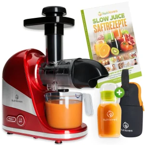 MINI-PRESS SLIM RED (B) Slow Juicer - Besonders Kompakt & Platzsparend | elektrischer Entsafter Obst & Gemüse | 100% BPA frei