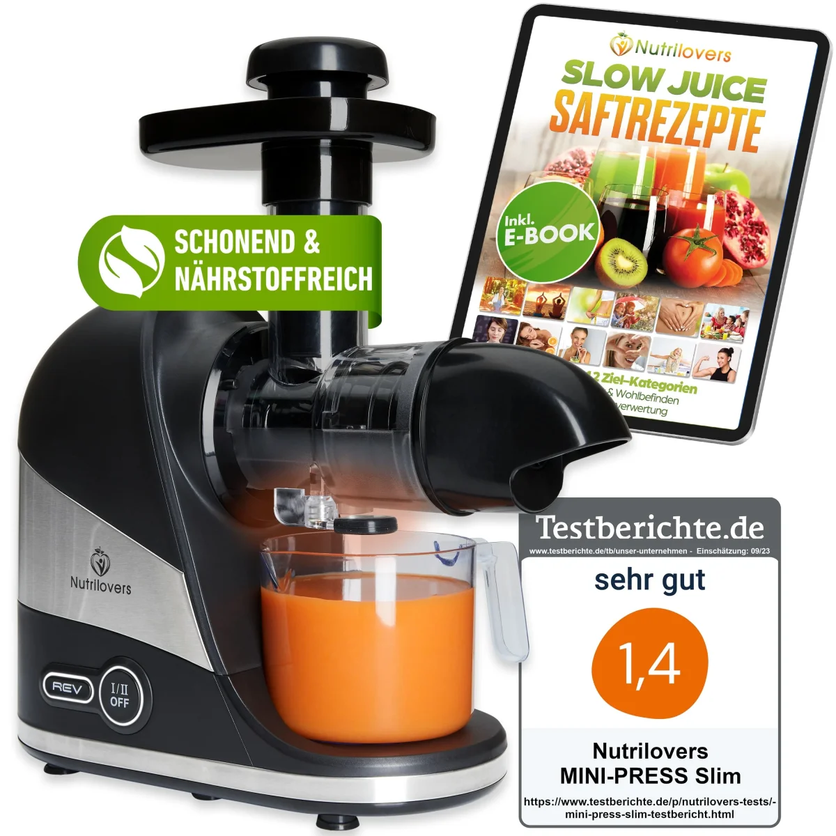 MINI-PRESS (B) Slow Juicer - Besonders Kompakt & Platzsparend | elektrischer Entsafter Obst & Gemüse | 100% BPA frei – Bild 2
