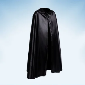 Schwarzer Umhang mit Kragen aus Satin
